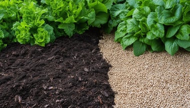 A lush garden bed showing a clear division between