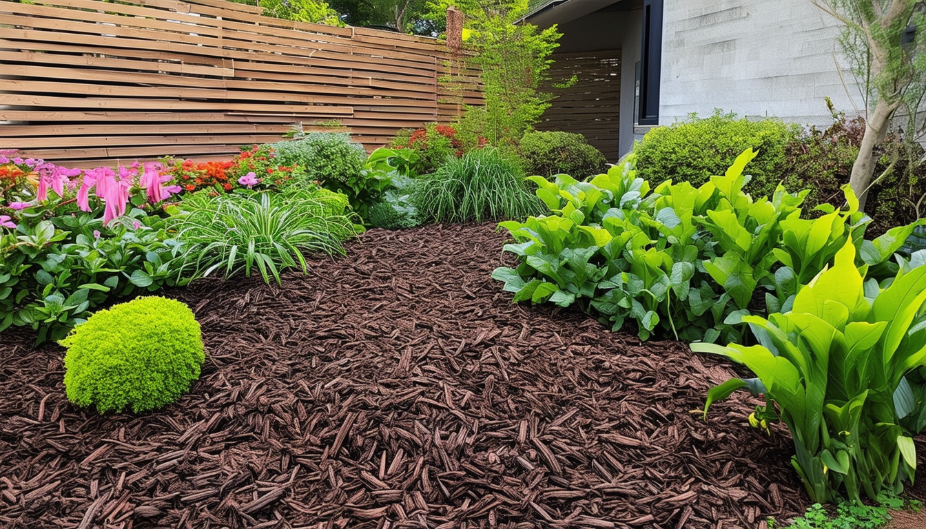 A beautiful garden bed freshly mulched, showcasing